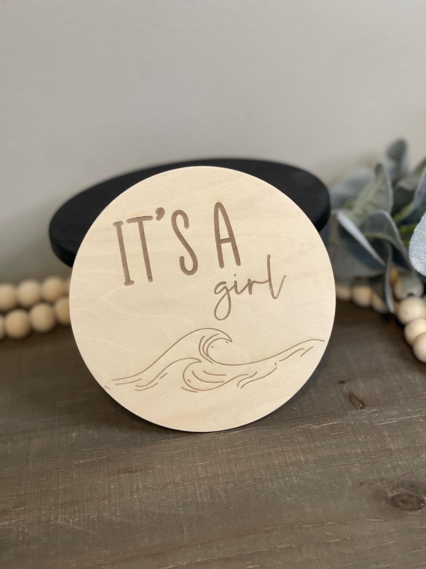 Waves Baby Monthly Milestone Markers & Name Sign - Simple Boho Round Wood
