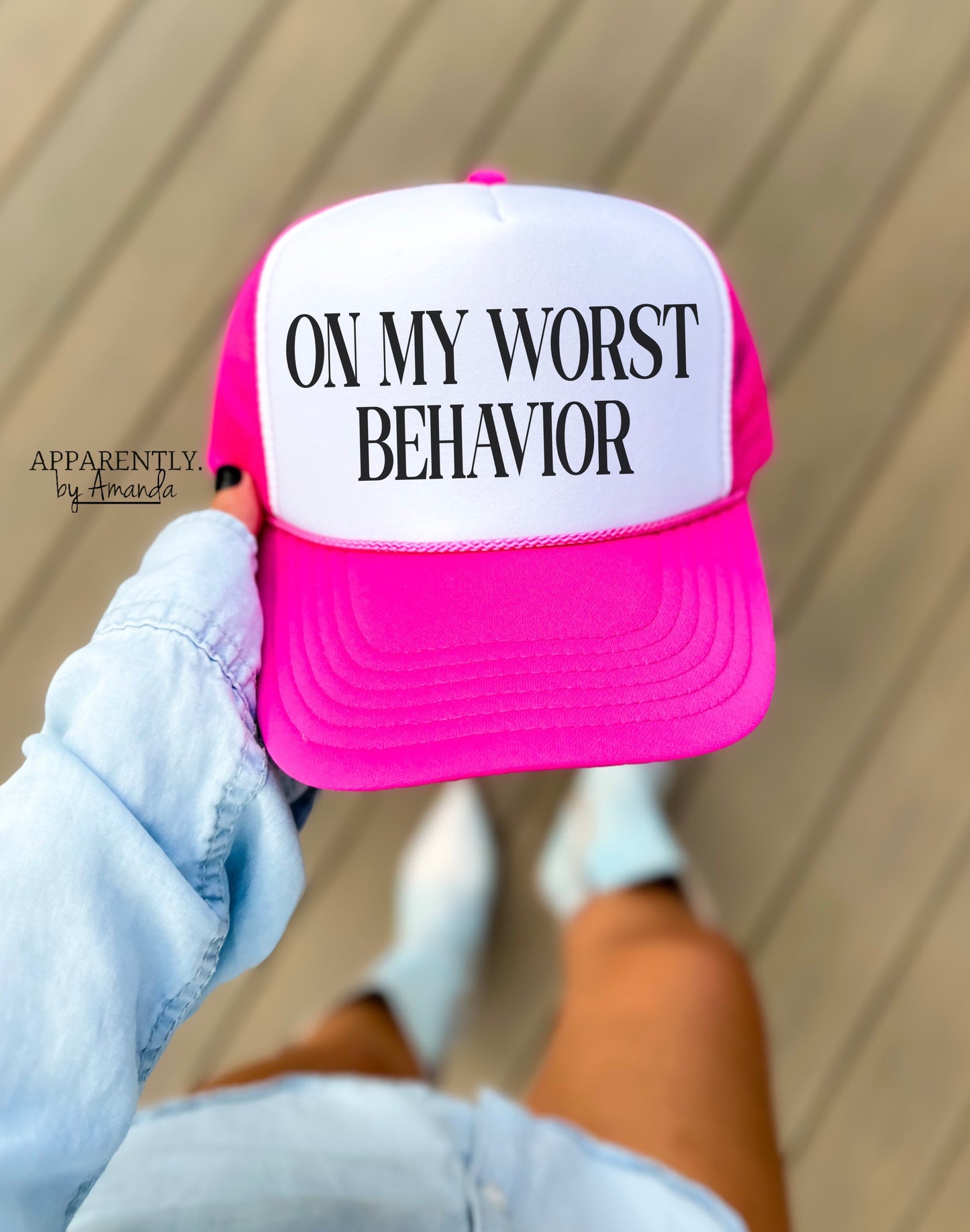 On My Worst Behavior Snapback Adjustable Trucker Hat | All Caps Edition