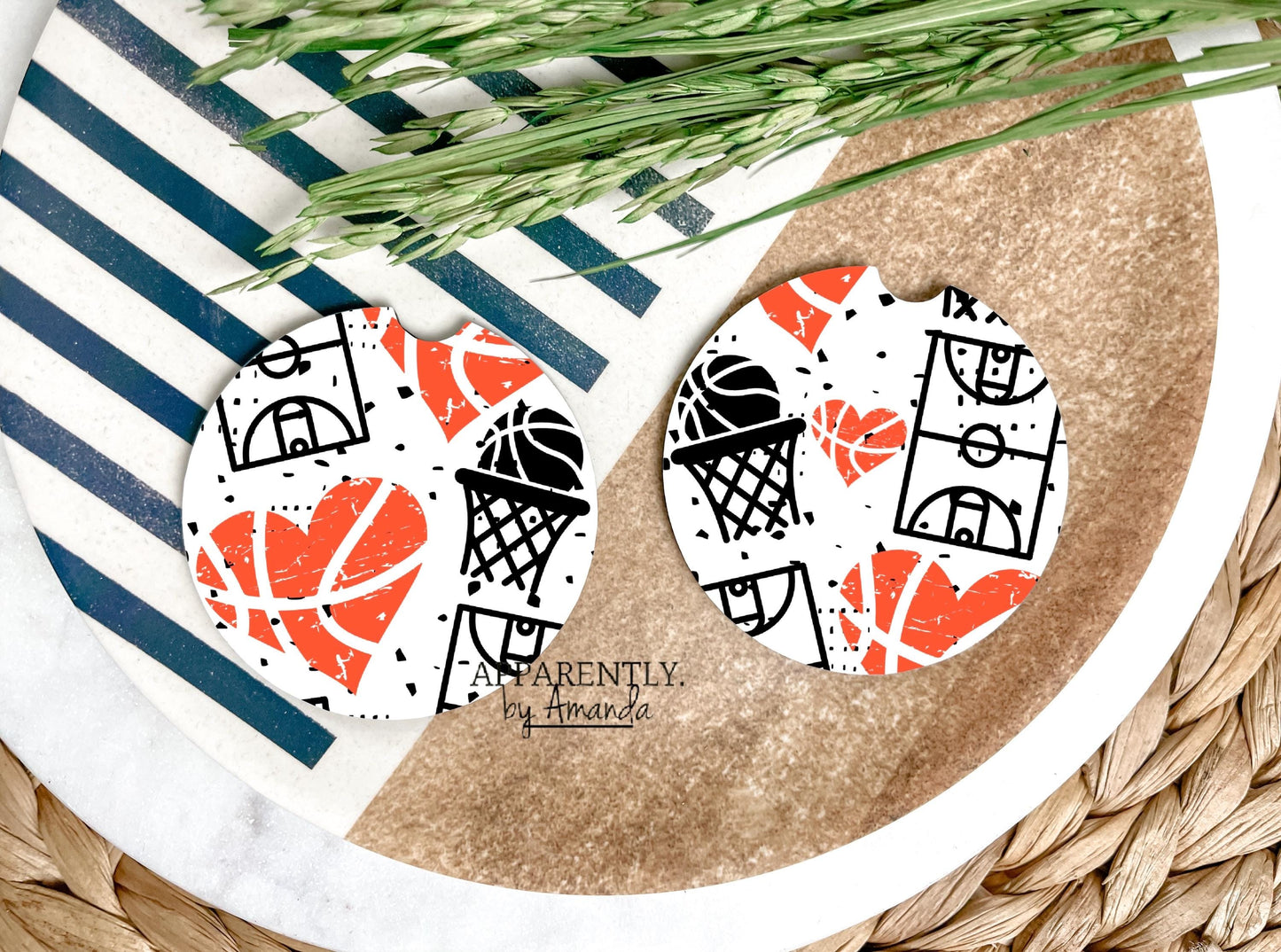 Basketball Court Heart - Car Coaster Set of 2