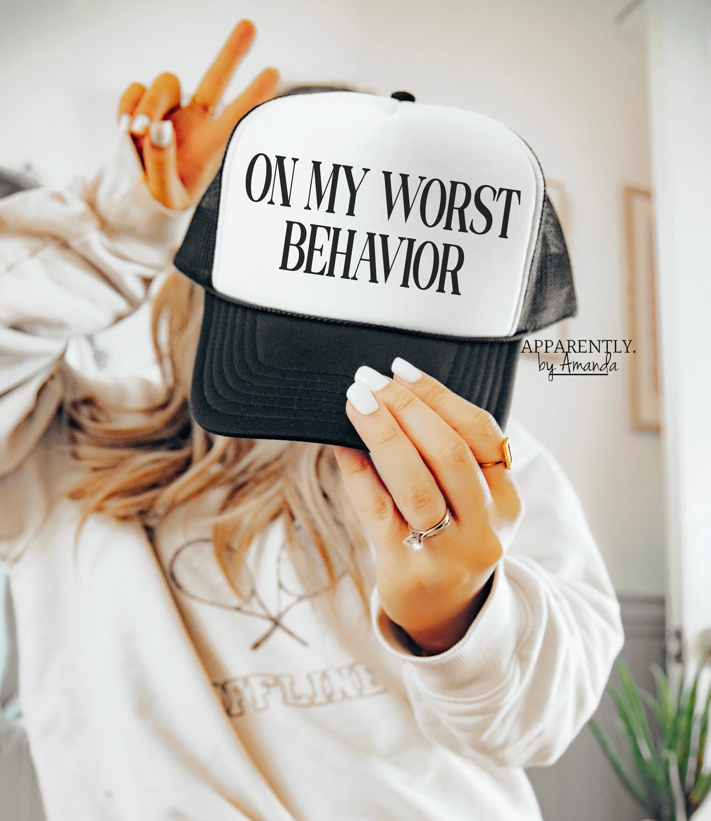 On My Worst Behavior Snapback Adjustable Trucker Hat | All Caps Edition