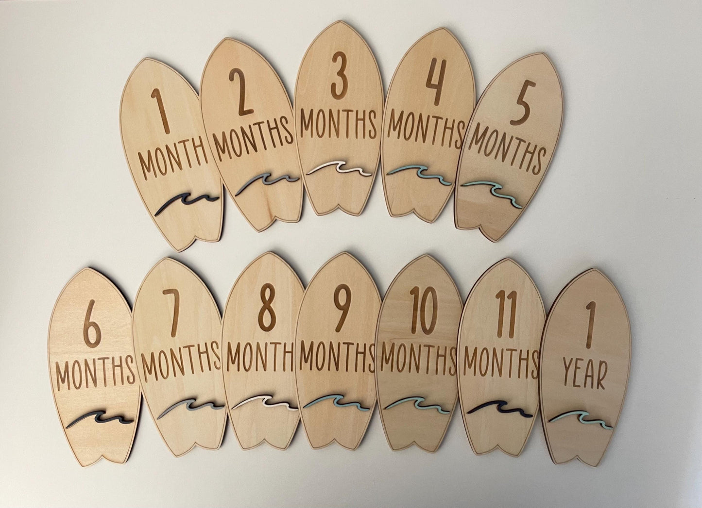 Surfboard and Waves Baby Monthly Milestone Markers & Name Sign
