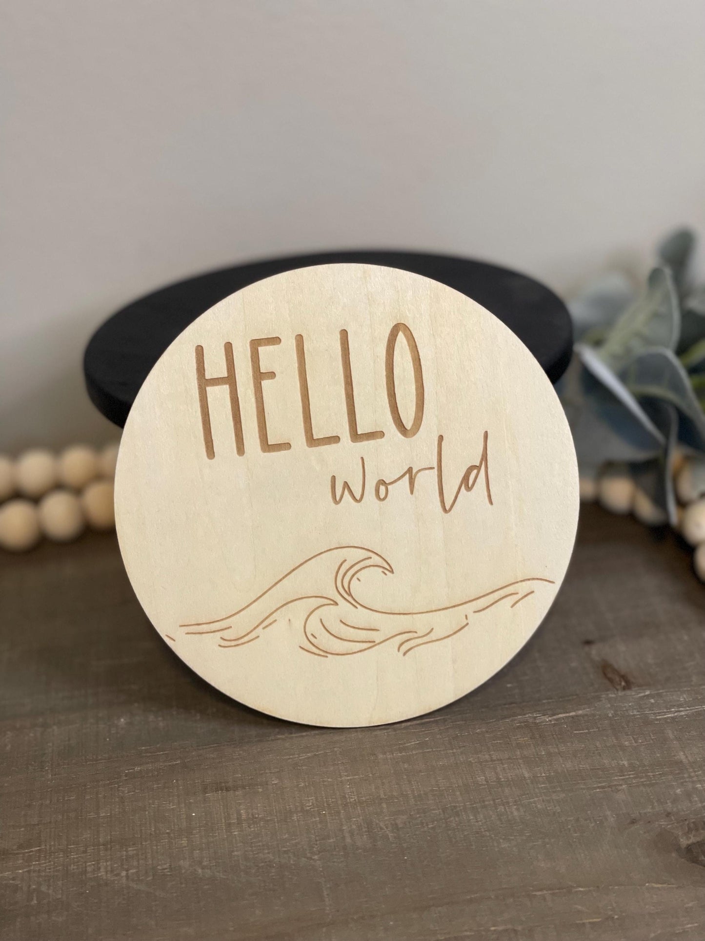 Waves Baby Monthly Milestone Markers & Name Sign - Simple Boho Round Wood