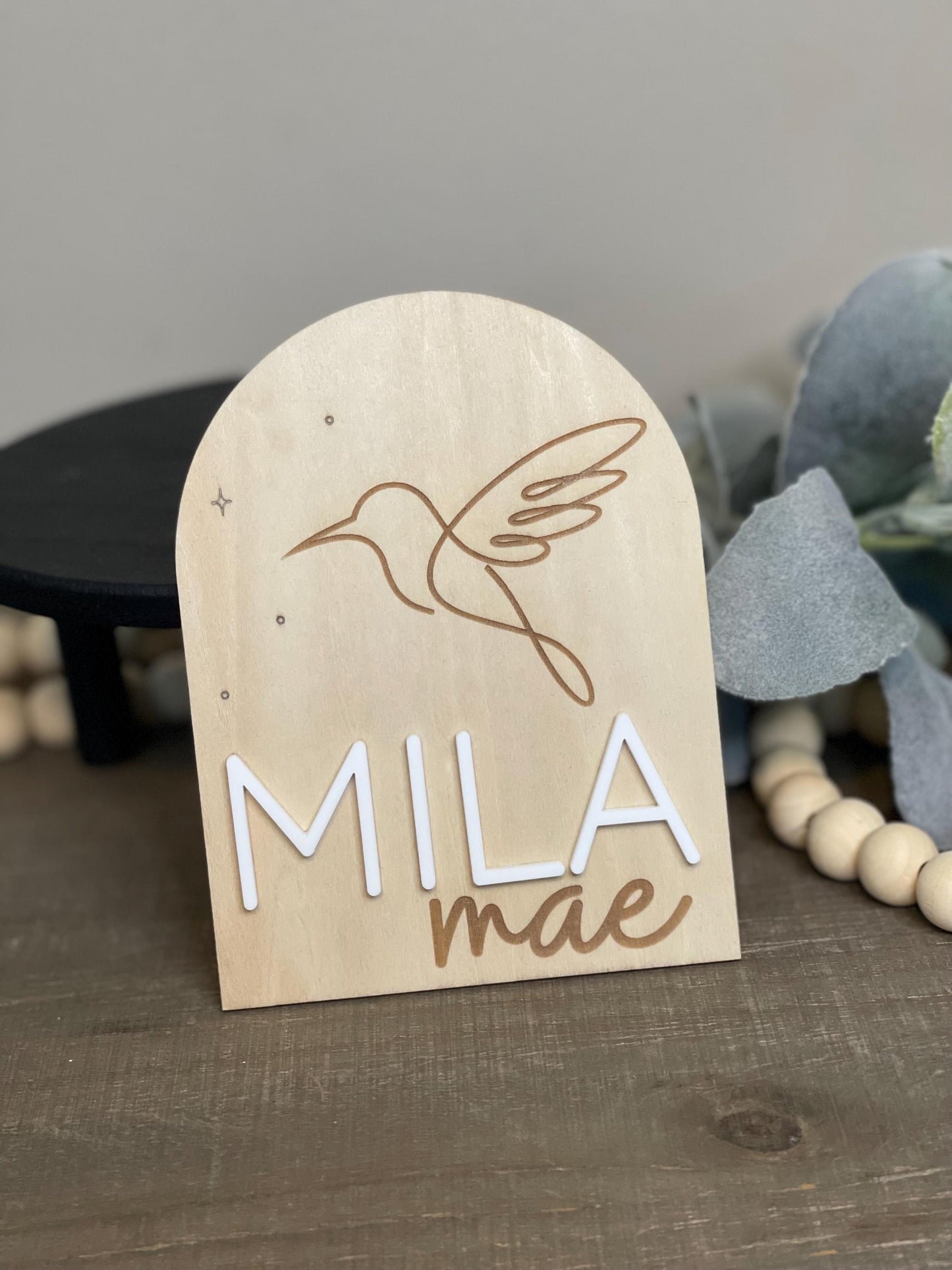Hummingbird Boho Arch Baby Monthly Milestone Markers + Name Sign