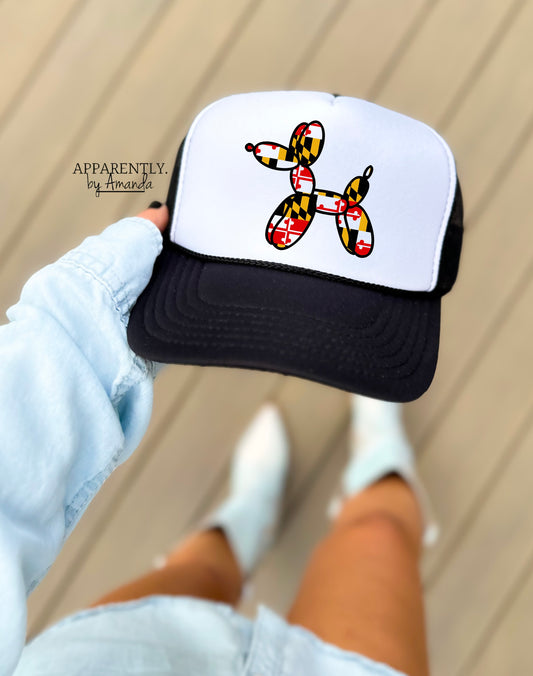 Maryland Flag Balloon Animal Custom Snapback Adjustable Trucker Hat | lowered edition