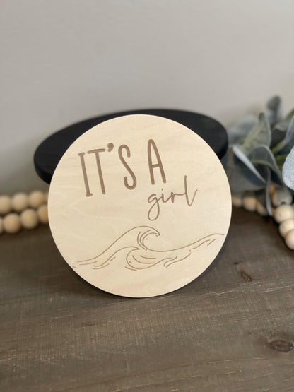 Waves Baby Monthly Milestone Markers & Name Sign - Simple Boho Round Wood