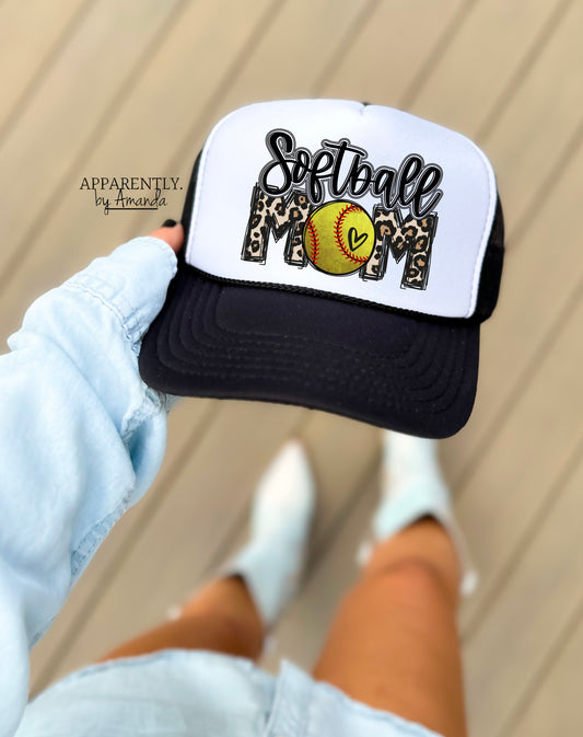 Softball Mom Leopard Snapback Adjustable Trucker Hat | lowered edition