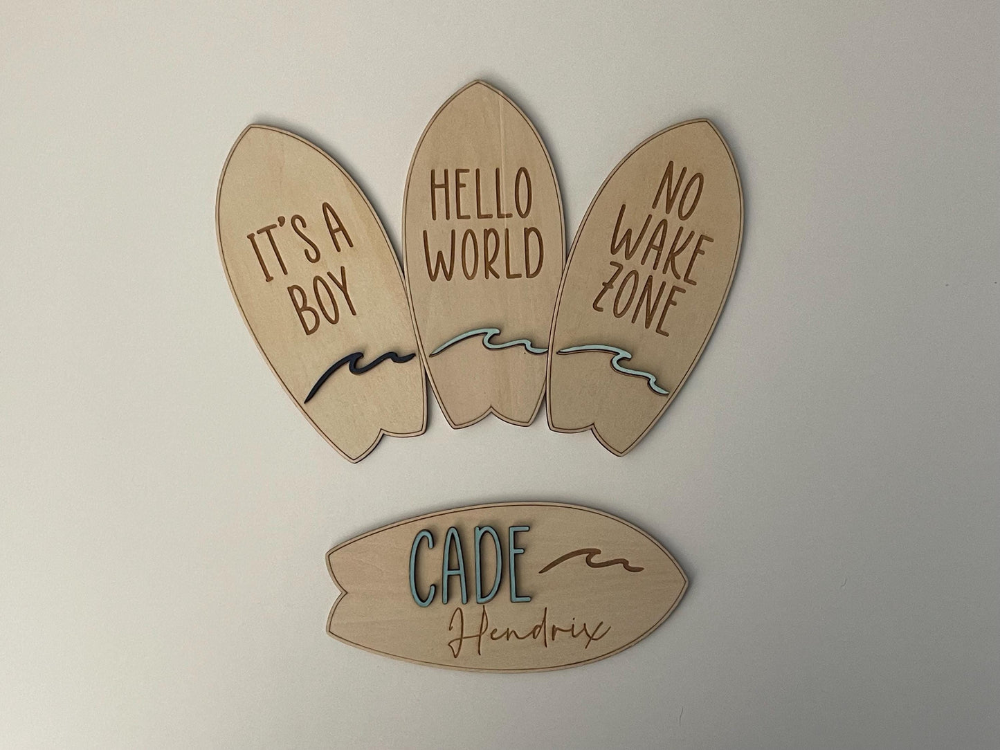 Surfboard and Waves Baby Monthly Milestone Markers & Name Sign