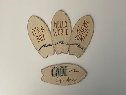 Surfboard and Waves Baby Monthly Milestone Markers & Name Sign