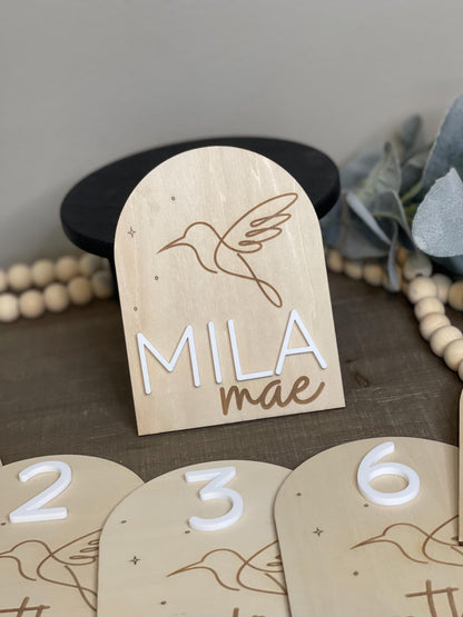 Hummingbird Boho Arch Baby Monthly Milestone Markers + Name Sign