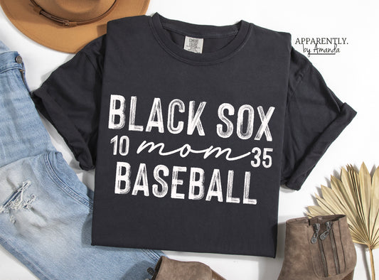 Black Sox Baseball Mom Custom Number(s) Tee | Comfort Colors