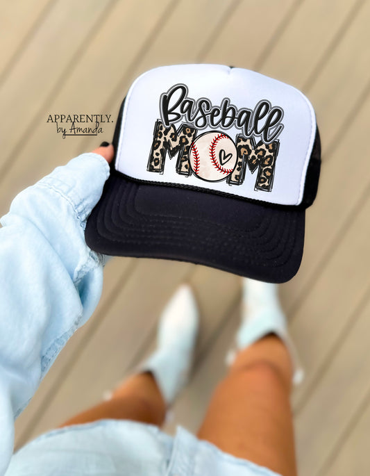 Baseball Mom Leopard Snapback Adjustable Trucker Hat | lowered edition