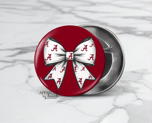 Alabama Bow Coquette Style- Alabama Game Day Button/Pin