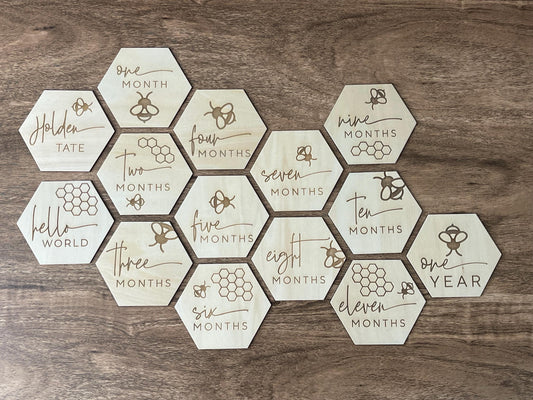 Honeycomb Bees Baby Monthly Milestone Markers & Name Sign